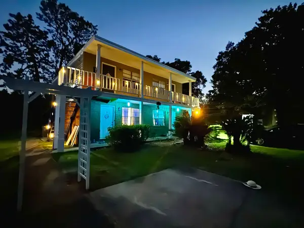 The building lit up in the evening