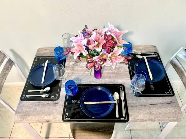 Dining table set for two